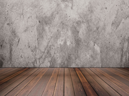 hardwood floor and concrete wall textureの写真素材