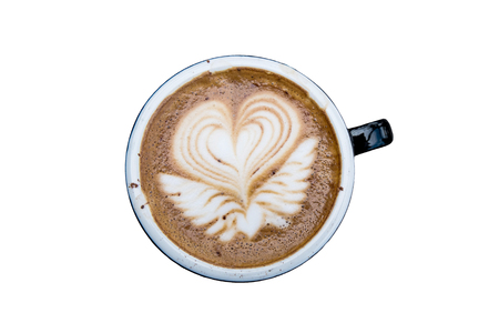 Latte mocha art coffee, isolated on white backgroundの写真素材