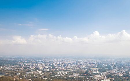 City view with hazy environment in winter, at Chiang Mai, Thailandの写真素材