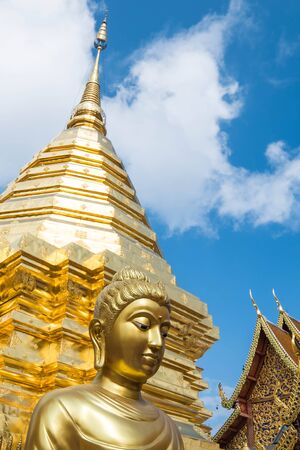 Golden structure in Wat Phra That Doi Suthep in Chiangmai, Thailandの写真素材