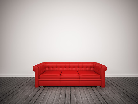 Red classic sofa in living room, 3d renderedの写真素材