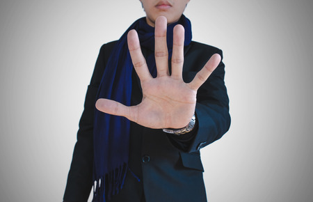 Businessman show palm hand, concept of denial, refusedの写真素材