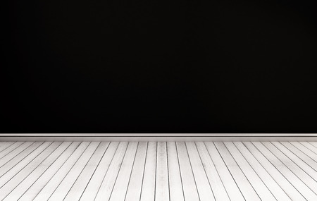 White wood floor with black wallの写真素材