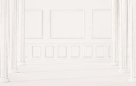 Classic interior, white floor and wall with roman pillars, 3d renderedの写真素材