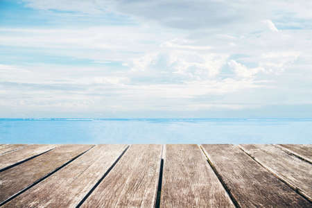 Wooden pier with sea view from the islandの写真素材
