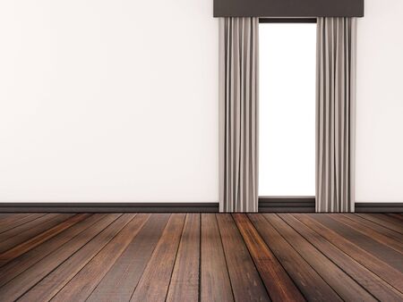 Hardwood floor with white wall and isolated windowの写真素材