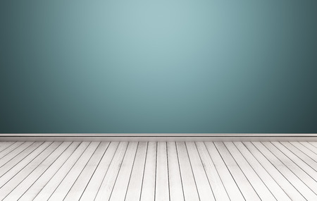 White wood floor with blue wallの写真素材