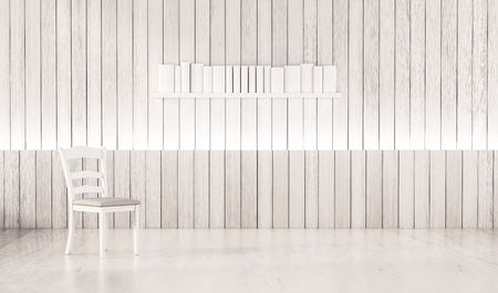 Living space, chair with book shelf, 3d renderedの写真素材