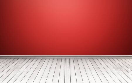 White wood floor with red wallの写真素材