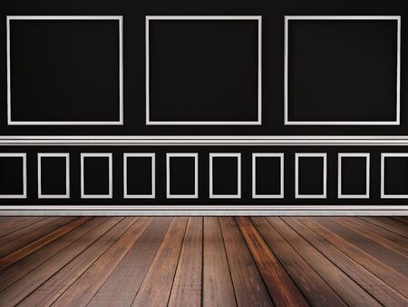 Hardwood floor with classic black wall designの写真素材