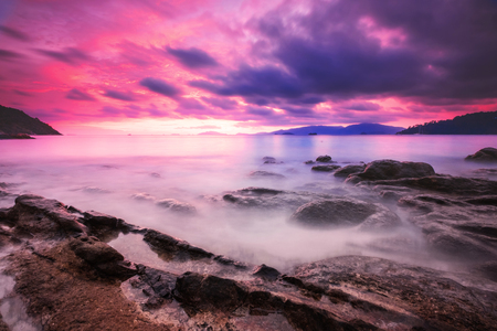 Long exposure colorful sky in sunset on the islandの写真素材
