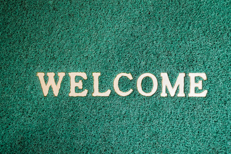 Close up door mat with welcome wordの写真素材