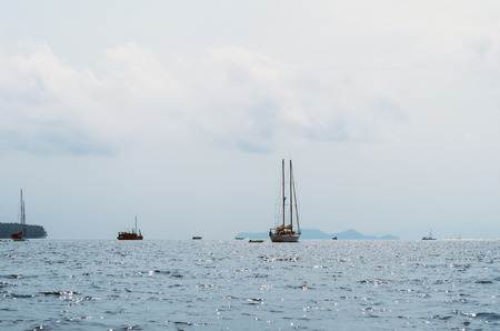 Yacht on ocean , vintage toneの写真素材