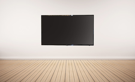 Interior space, oak wood floor with white wall and LED smart TV