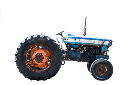 Old rusty tractor, isolated on white backgroundの写真素材