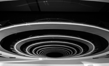 Abstract architectural structure interior void, black and whiteの写真素材