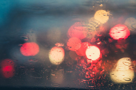 Blurred defocus, Bokeh light with rain dropsの写真素材
