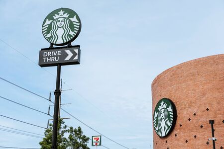 BANGKOK, THAILAND - 2 SEP - Starbucks drive thru sign at one of the fastest growing industrial...