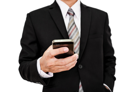 Businessman using smartphone, on white backgroundの写真素材