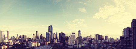 Panoramic cityscape of Bangkok city in morning, vintage toneの写真素材