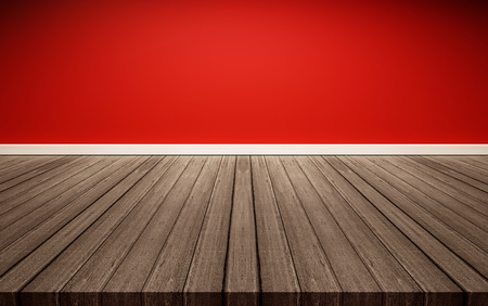 White wood floor panels with red wall. texture backgroundの写真素材