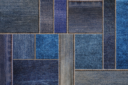 Denim jeans texture background, patchwork denim jean fabric pattern