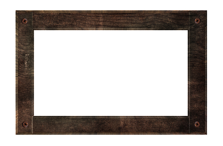 Old wooden frame, isolated on white backgroundsの写真素材