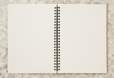 Blank spiral notepad notebook, with copy space on white carpet furの写真素材