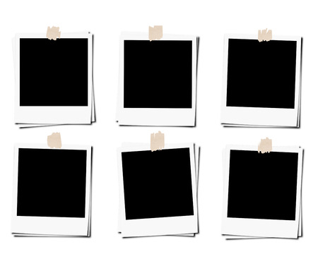 Blank classic film photo frame with tapes, isolated on white backgroundsの写真素材