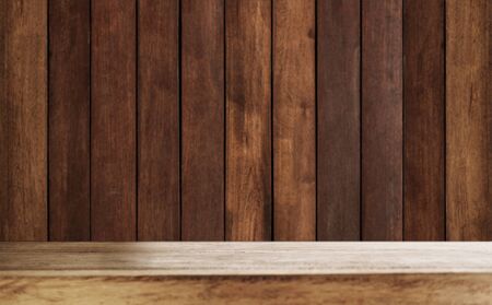 Wood counter top with wood wall planksの写真素材