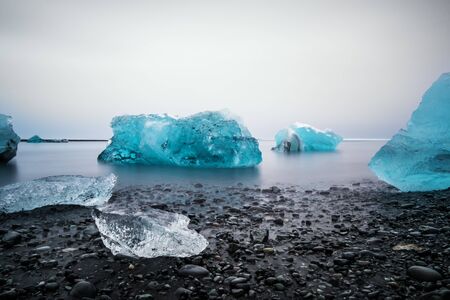Ice Beach at Jokulsarlon glacier lagoon in Icelandの写真素材