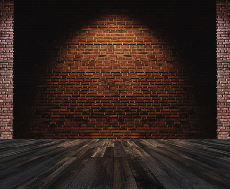Interior space, bricks wall with hardwood floorの写真素材