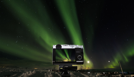 Taking photo landscape of amazing beautiful  natural phenomenon Aurora Borealis, in Icelandの写真素材