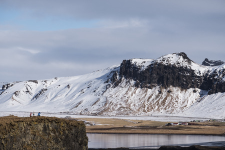 Iceland landscape, popular landmark Black Sand Beach in Vik, Icelandの写真素材