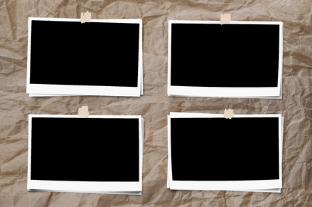 Set of photo frame with tape, on crumpled paper texture backgroundの写真素材