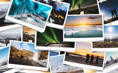 Collage of traveling picture photograph in Iceland, keeping best memories of happy dayの写真素材
