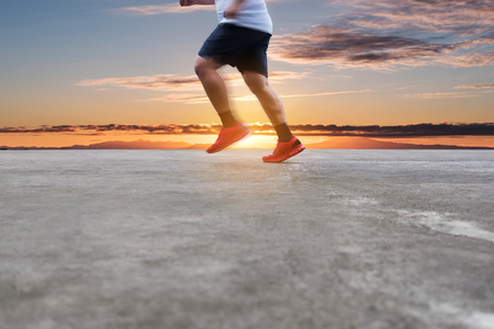 A Man Running for Losing Weight, selective focus on left shoeの写真素材