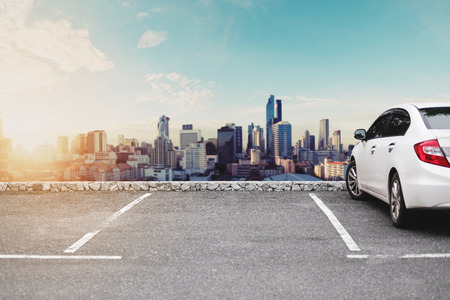 Car parking lots, sightseeing urban cityscape view in tsunriseの写真素材
