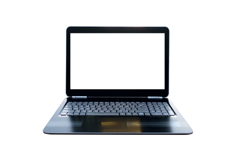 Computer laptop blank white screen, isolated on white background.の写真素材