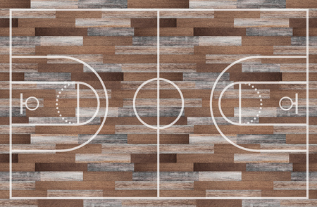 Top view, Basketball court and layout line on wooden texture backgroundの写真素材