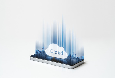 Mobile phone cloud computing. Mobile smart phone and cloud icon and network connection technologyの写真素材