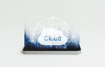 Mobile phone cloud computing. Mobile smart phone and cloud icon and network connection technologyの写真素材