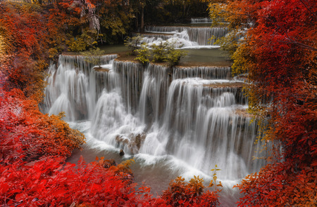 waterfall landscape in autumn forestの写真素材