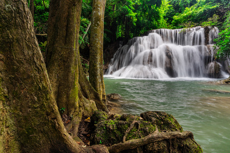 Beautiful waterfall in tropical rain forest Kanchanaburi, Thailandの写真素材