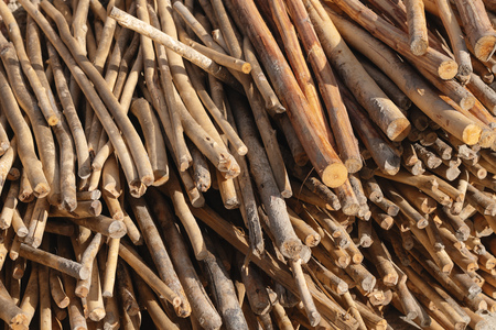 Piles of logs firewood, preparing for winterの写真素材