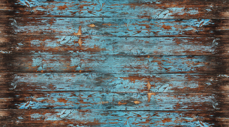 Old wood texture, peeling painted blue wood for backgroundの写真素材