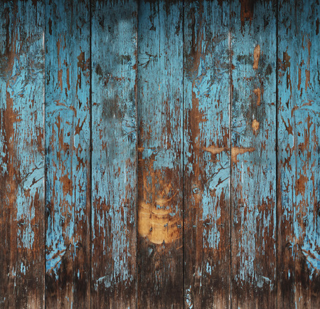 Old wood texture, peeling painted blue wood for backgroundの写真素材