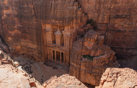 Treasury ancient architecture in canyon, Petra in Jordan. 7 wonders travel destination in Jordanの写真素材