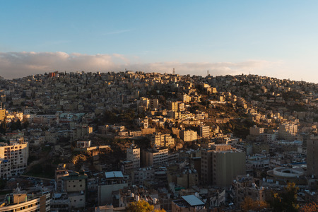 Amman cityscape, capital city in Jordan, Middle East in sunsetの写真素材