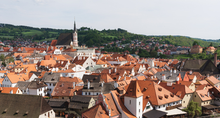 Panoramic old town Cesky Krumlov city view in Czech Republicのeditorial素材